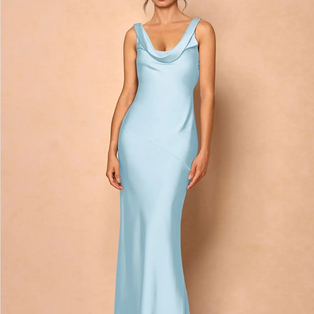 Azazie Light Blue Backless and Cowl Neck Gown